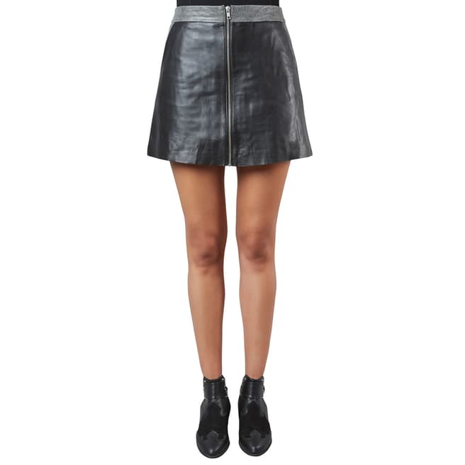 Muubaa Black/Grey Impala Crackle Leather A-Line Skirt