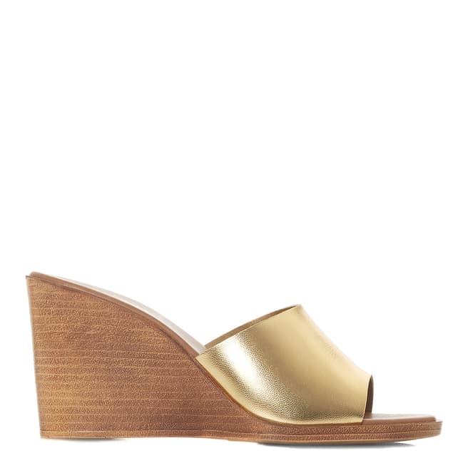 Dune Gold Leather Kimia Wedge Sandals 