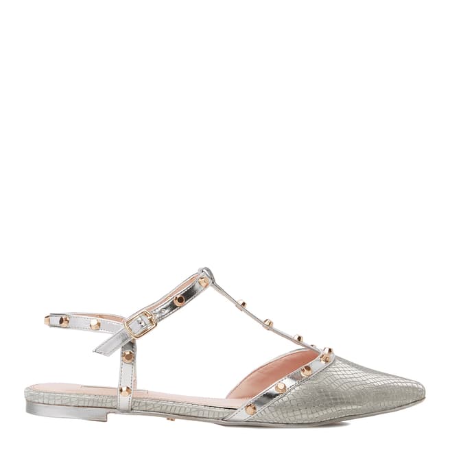 Dune Silver Cayote Studded T Bar Flats