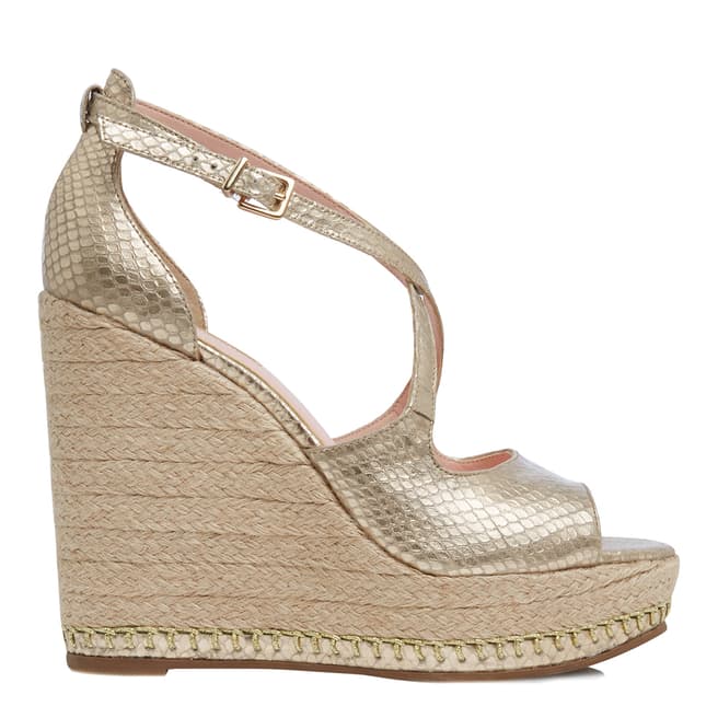 Dune London Gold Leather Kandis Reptile Wedges 