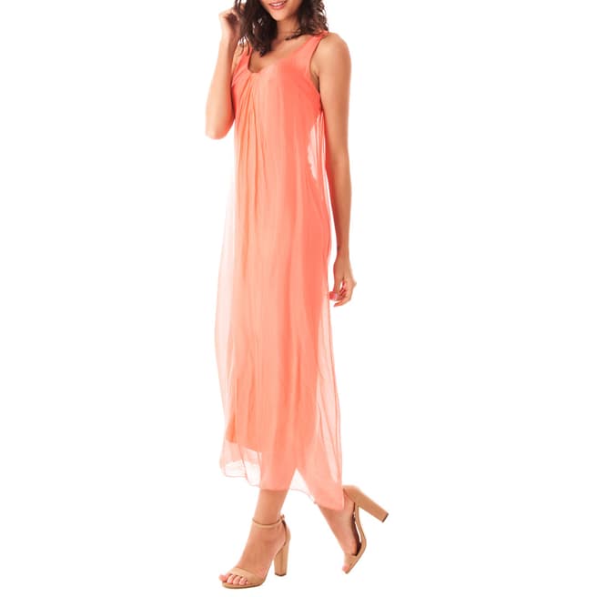 100% Silk Fuschia Sleeveless Silk Midi Dress