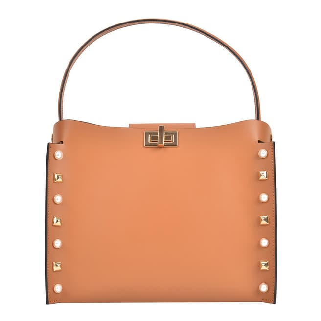 Sofia Cardoni Cognac Leather Top Handle Bag