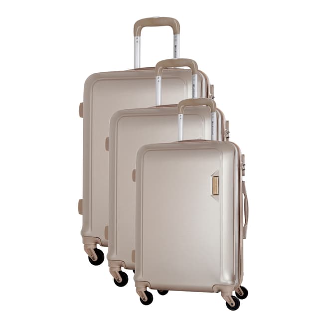 Platinium Beige Buccia Set Of Three 4 Wheeled Suitcases 46/56/66cm