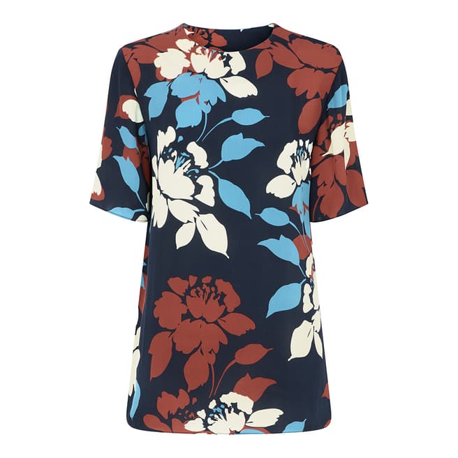 Jaeger Navy Floral Silhouette Silk Blouse