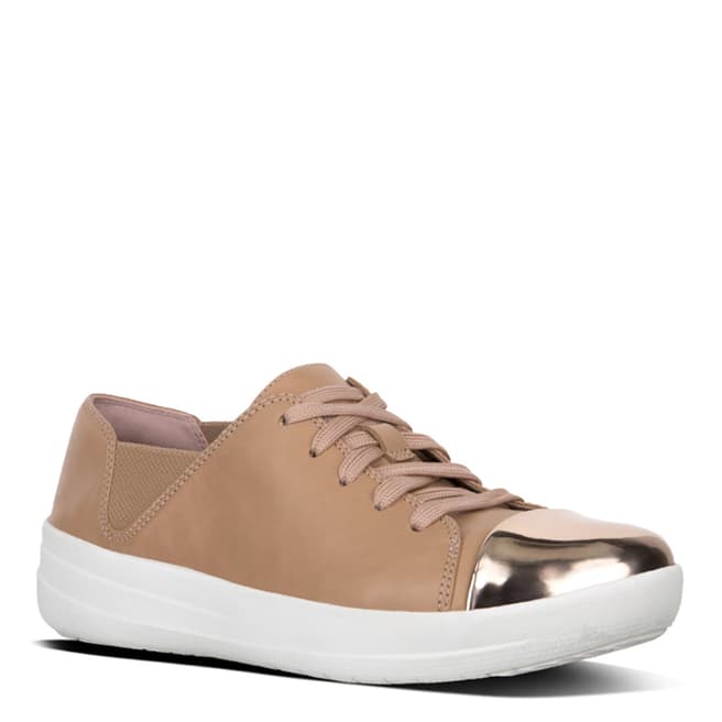 FitFlop Nude Leather Mirror Toe Lace Up F-Sporty Sneakers