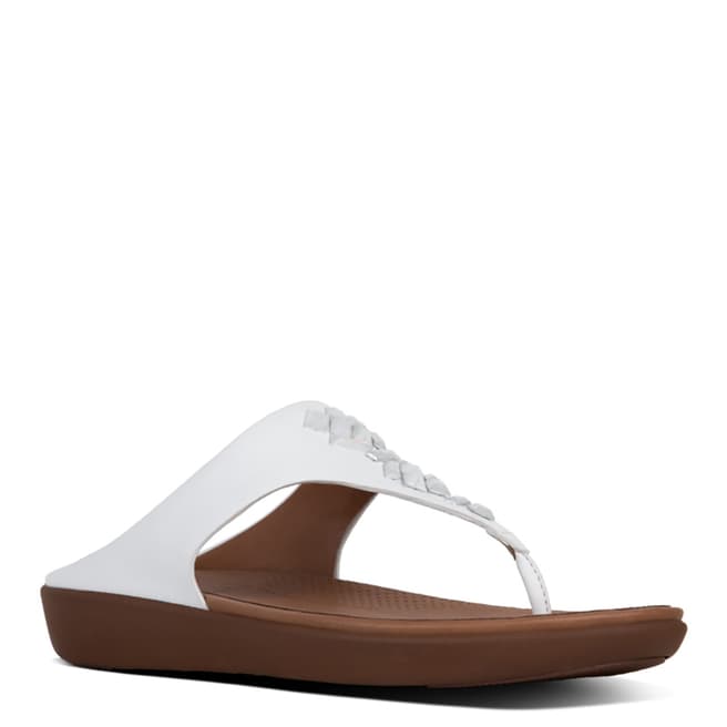 FitFlop Women's Urban White Leather Banda II Crystal Toe Post Sandals