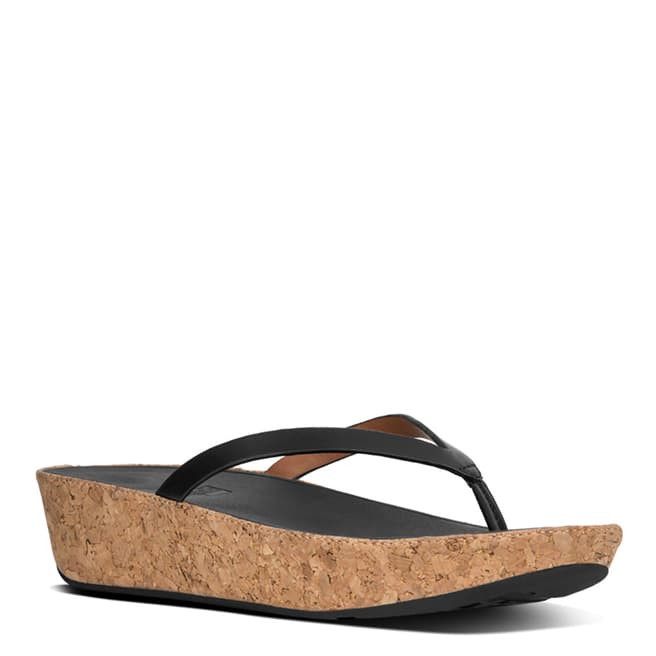 FitFlop Black Leather Linny Toe Post Sandals