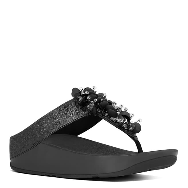 FitFlop Black Leather Boogaloo Toe Post Sandals