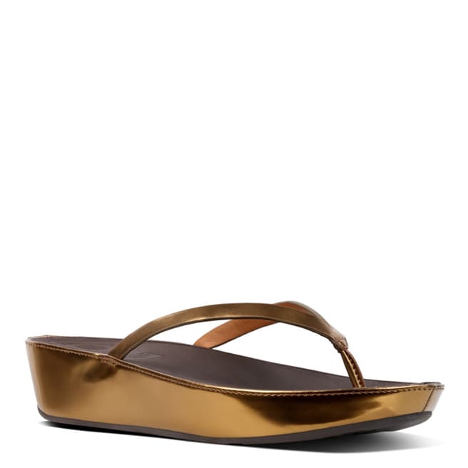 FitFlop Bronze Mirror Leather Linny Toe Post Sandals