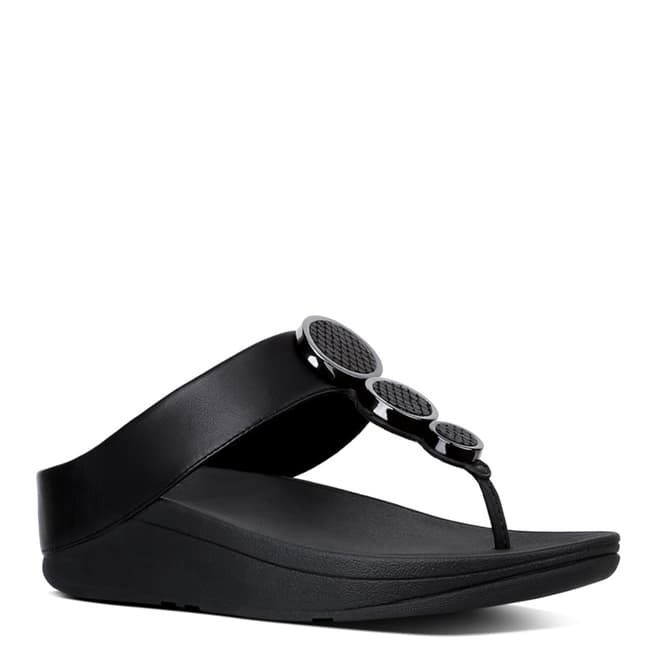 FitFlop Black Leather  Halo Toe Post Sandals