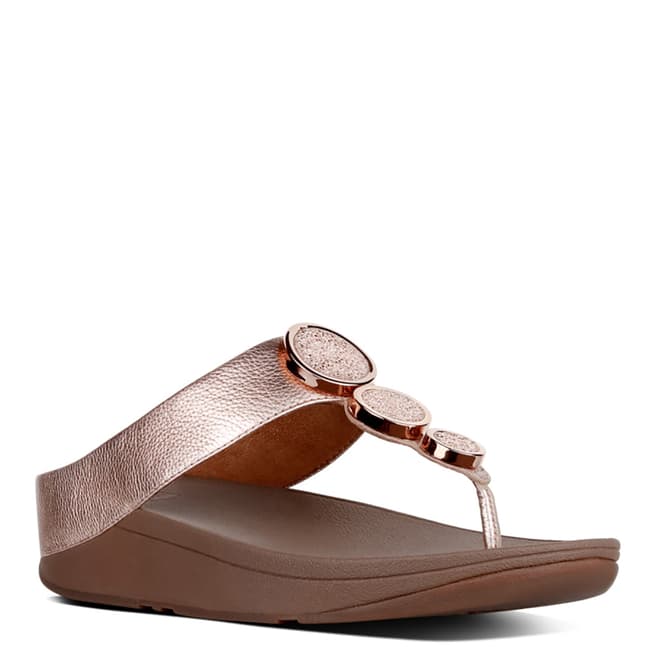 FitFlop Women's Rose Gold Leather Halo Toe Post Sandals