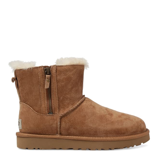 UGG Chestnut Leather Classic Mini Double Zip Boots
