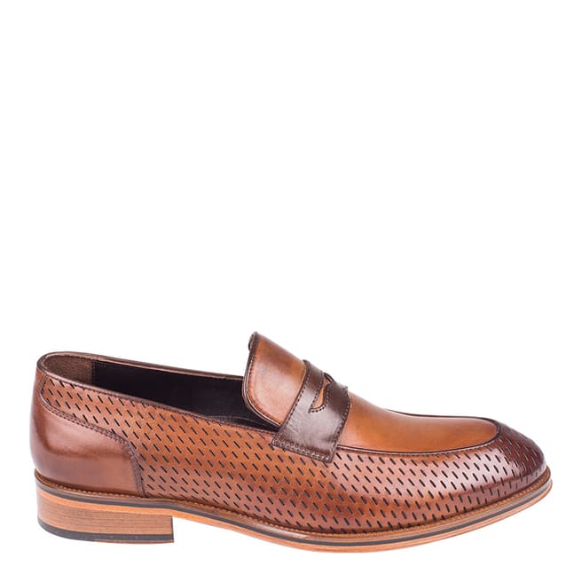 Torento Tan Leather Perforated Loafers