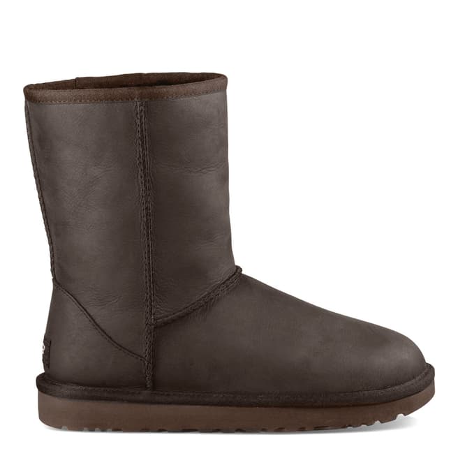 UGG Dark Brown Leather Classic Short Boots