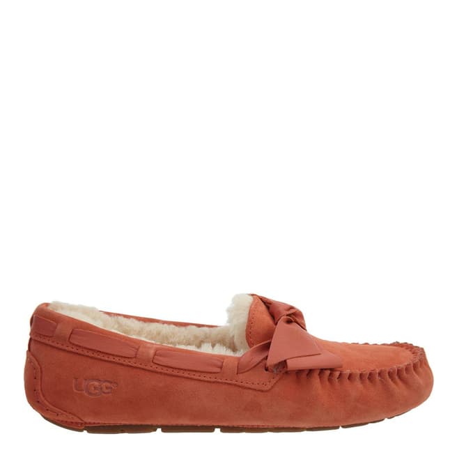 UGG Vibrant Coral Suede Dakota Leather Bow Slippers