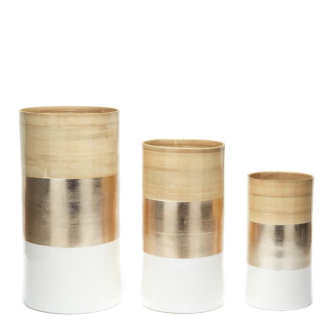Two's Company Metallic/White Set of 3 Bamboo Champagne Vases