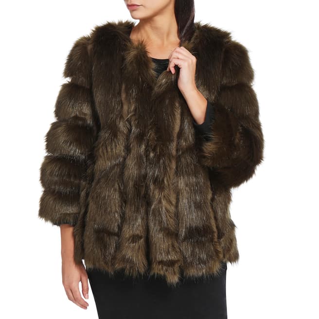 JayLey Collection Khaki Luxury Faux Fur Coat