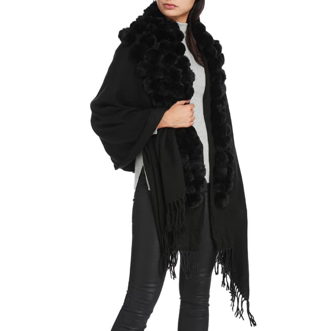 JayLey Collection Black Cashmere Blended Faux Fur Wrap