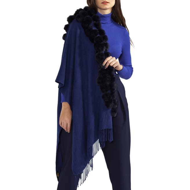 JayLey Collection Navy Cashmere Blended Faux Fur Wrap
