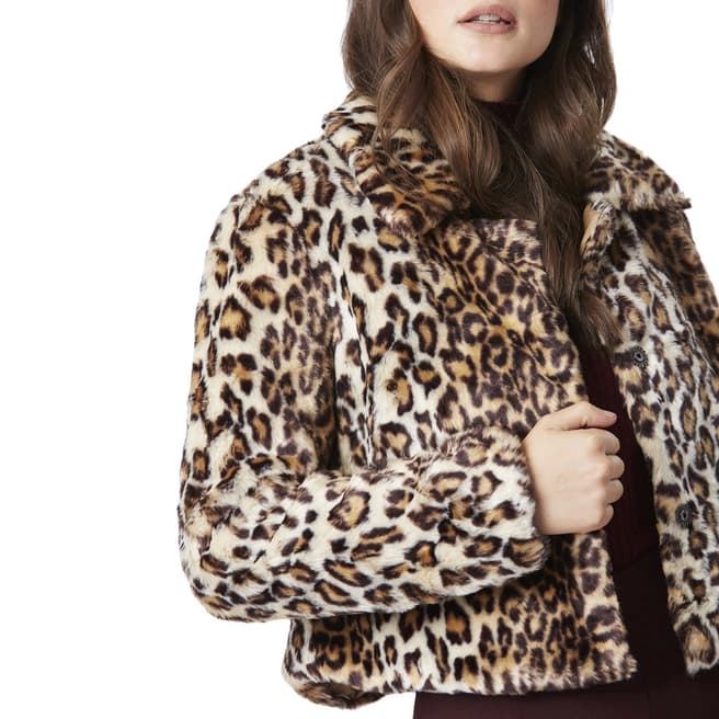 JayLey Collection Luxurious Mocha Leopard Print Faux Fur Silk Blend Jacket