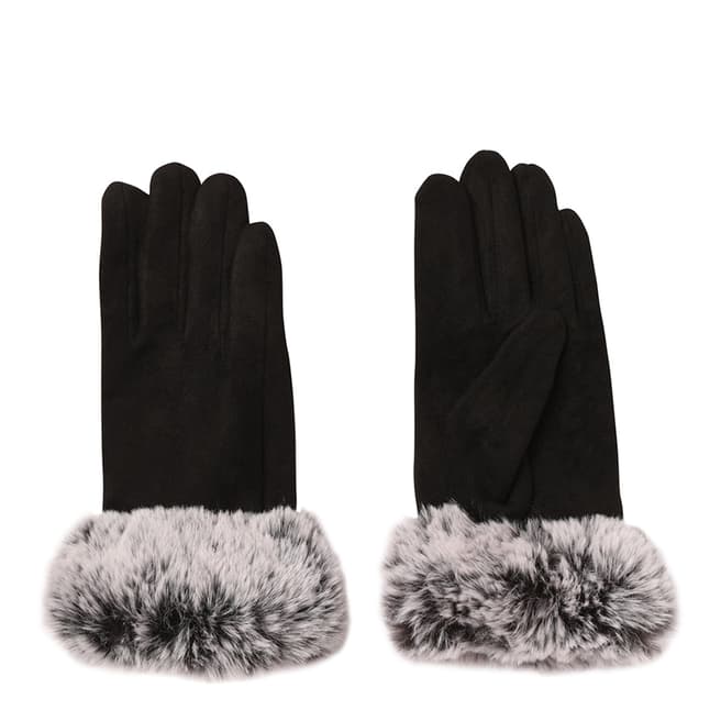 JayLey Collection Black Faux Suede Fur Trim Gloves