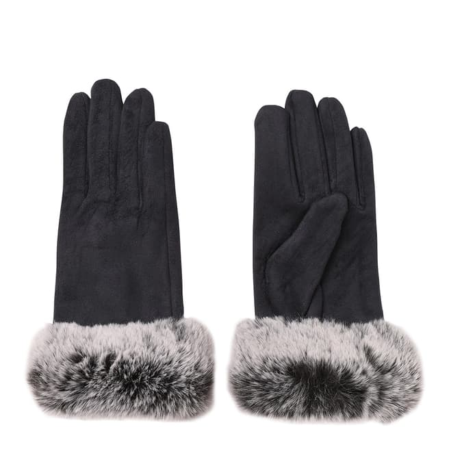 JayLey Collection Navy Faux Suede Fur Trim Gloves
