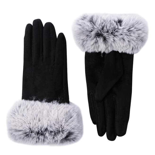 JayLey Collection Black Suedette Gloves With Contrast Faux Fur Trim