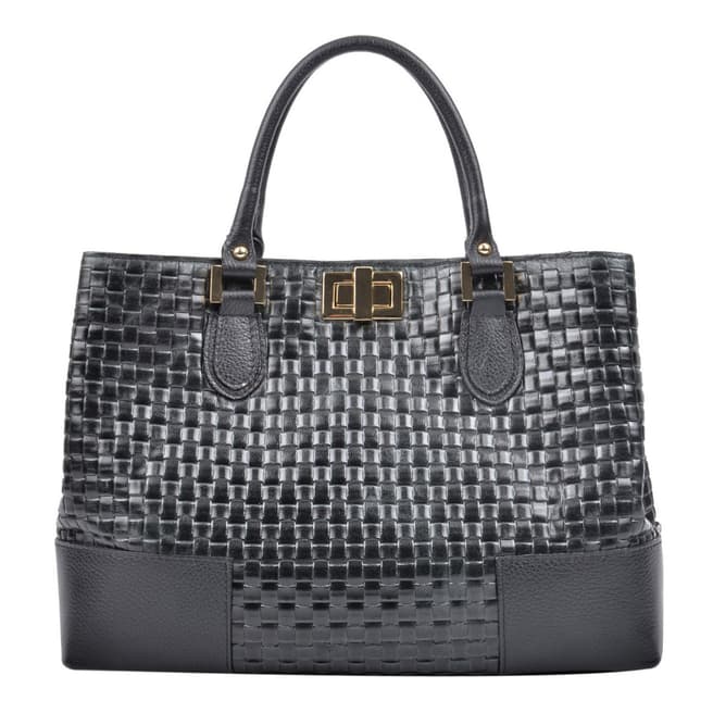 Carla Ferreri Black Weaved Leather Tote Bag