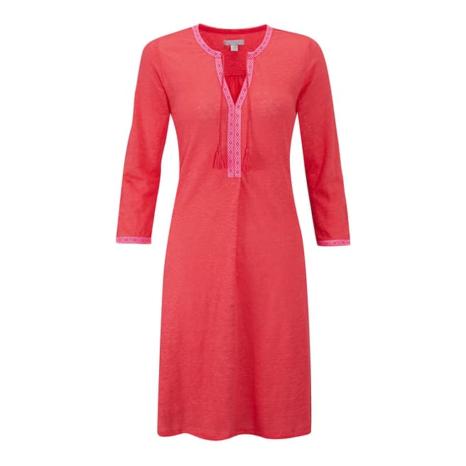 Pure Collection Pink Coral Linen Jersey Tassel Neck Dress
