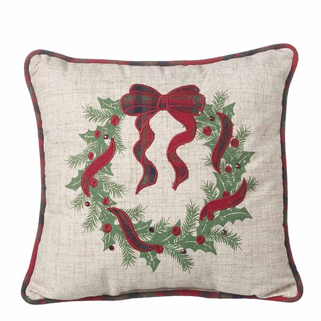 Heaven Sends Red/Natural Square Wreath Cushion