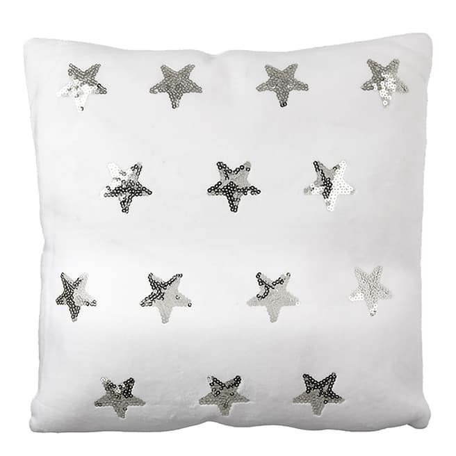 Heaven Sends White/Silver Square Stars Cushion 45x45cm 