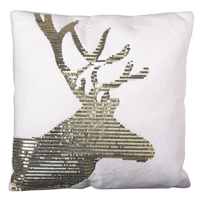 Heaven Sends Gold/White Sqaure Reindeer Cushion 45x45cm