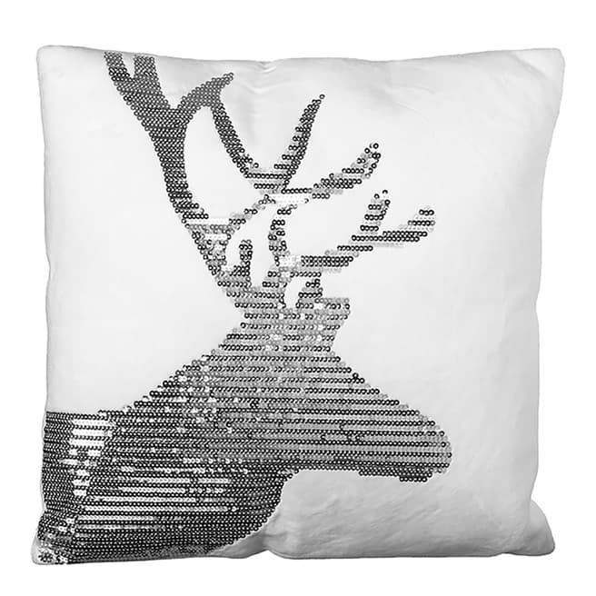 Heaven Sends White/Silver Square Reindeer Cushion 45x45cm
