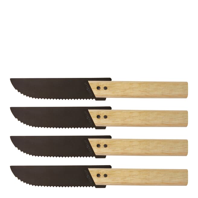 Cookut Eve Set Of 4 Steel Steak Knives With Mapple Wood Handles