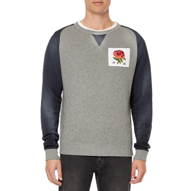 Kent & Curwen Grey/Deep Blue Contrast Sleeve Boyville Sweater