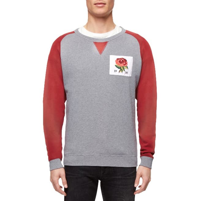 Kent & Curwen Grey/Crimson Contrast Sleeve Boyville Sweater