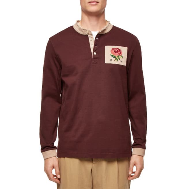 Kent & Curwen Red Raw Collar Long Sleeve Rugby Top