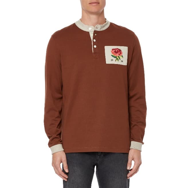 Kent & Curwen Brown Raw Collar Long Sleeve Rugby Top