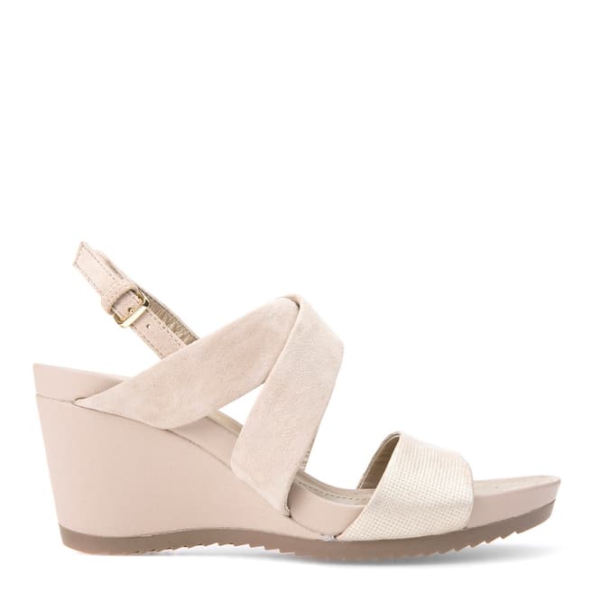 Geox Women's Taupe and Gold Suede Rorie Wedge Sandals