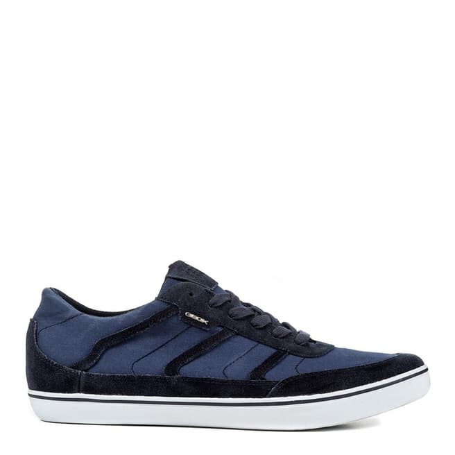 Geox Men's Navy Canvas Suede Low Top Lace Up Box Sneakers