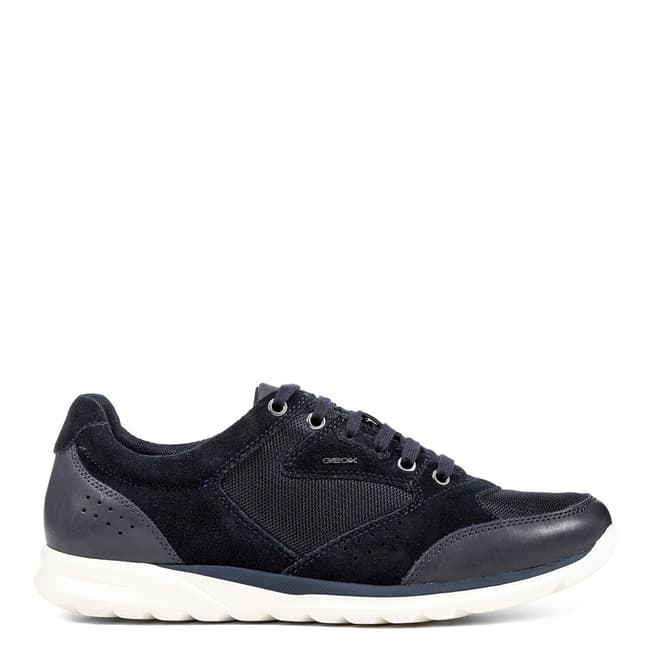 Geox Men's Navy Mesh And Suede Lace Up Damian Sneakers