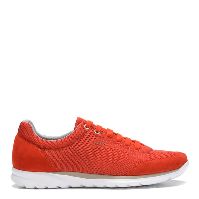 Geox Men's Red Mesh And Suede Lace Up Damian Sneakers