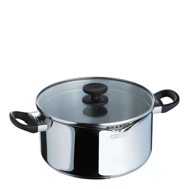 Pyrex Pronto Stainless Steel Inductive Stew Pot and Glass Lid, 16 cm