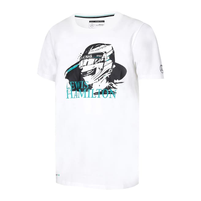 Mercedes AMG-Petronas Motorsport Men's White Lewis Helmet T-Shirt