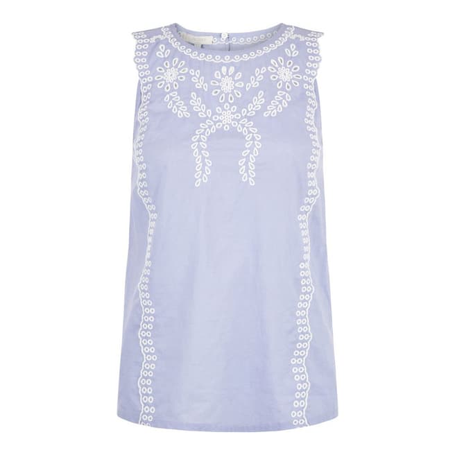 Hobbs London Chambray Blue Embroidered Milly Top