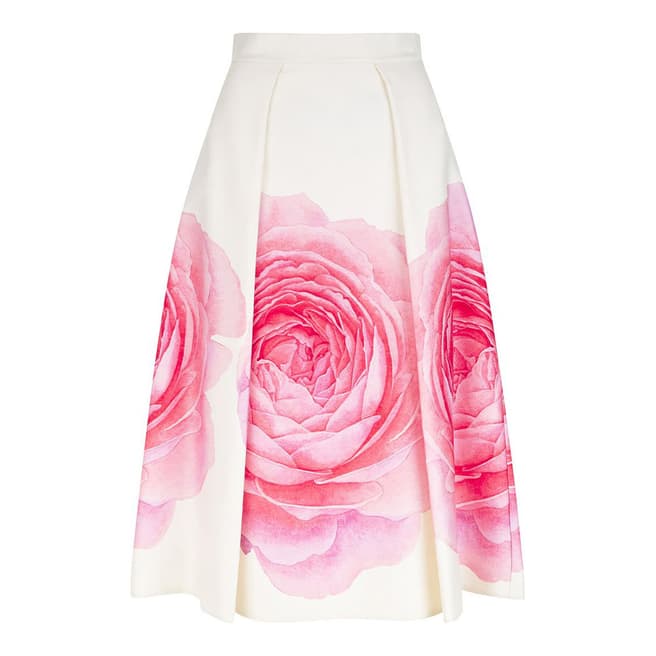 Hobbs London Ivory/Pink Rose Print Christiana Skirt