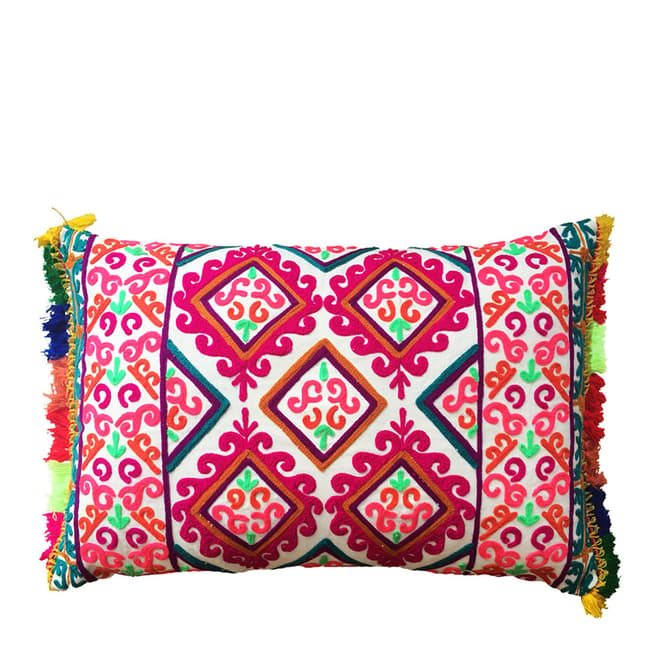 Bombay Duck Pink/Multicolour Rectangular Fiesta Embroidered Cushion 60x40cm