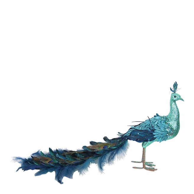 Gisela Graham Glitter Turquoise Large Peacock Ornament