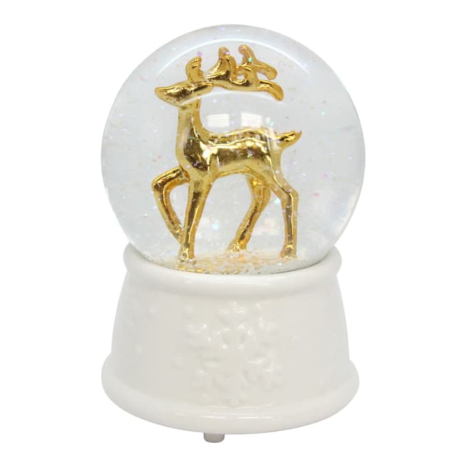 Gisela Graham Gold/White Ceramic & Glass Reindeer Music Dome