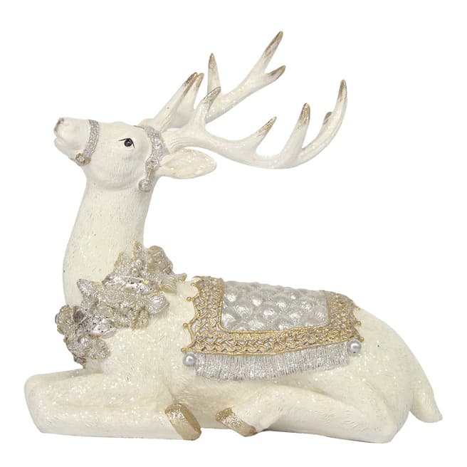 Gisela Graham White/Silver/Gold Reclining Stag Ornament